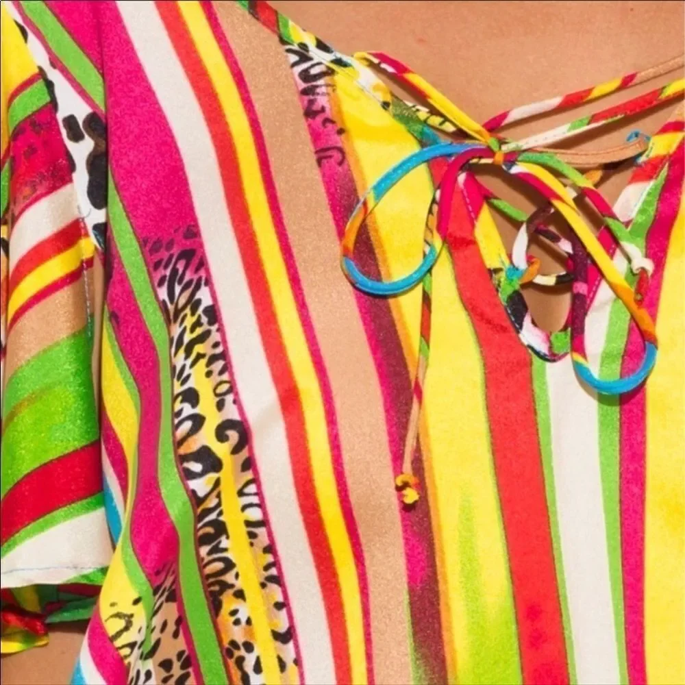 Colorful Animal Print Short Sleeve High Low Crop Top NEW